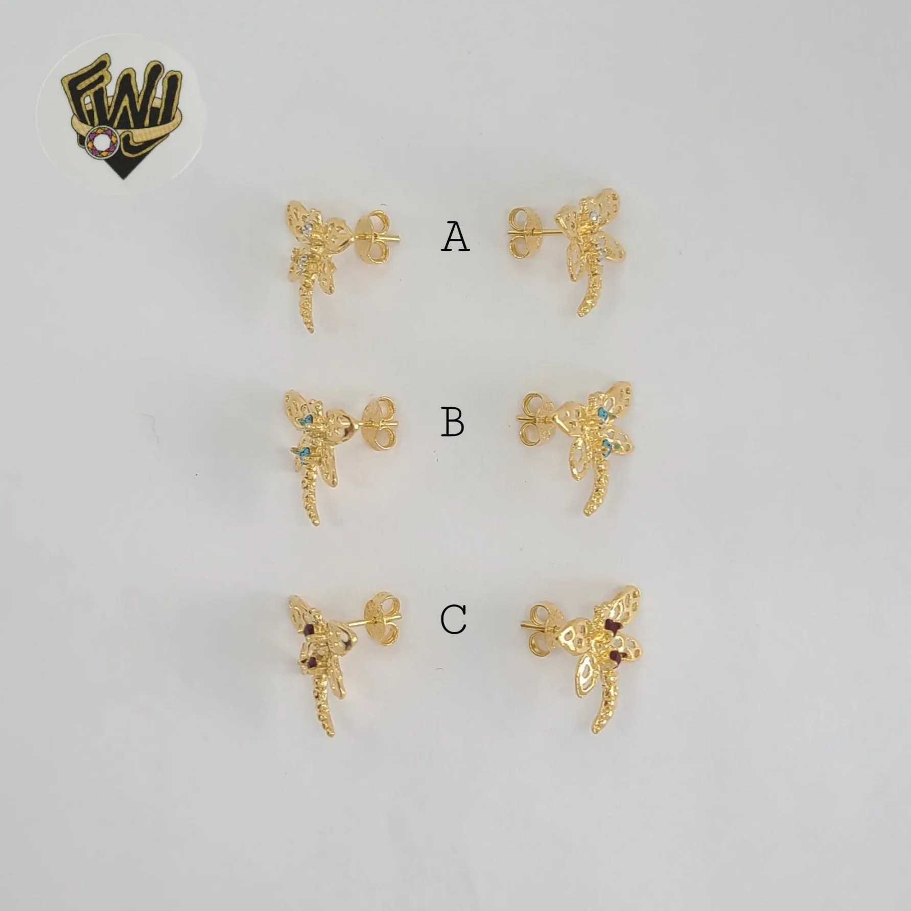 (1-1171) Gold Laminate - Dragonfly Earrings - BGF
