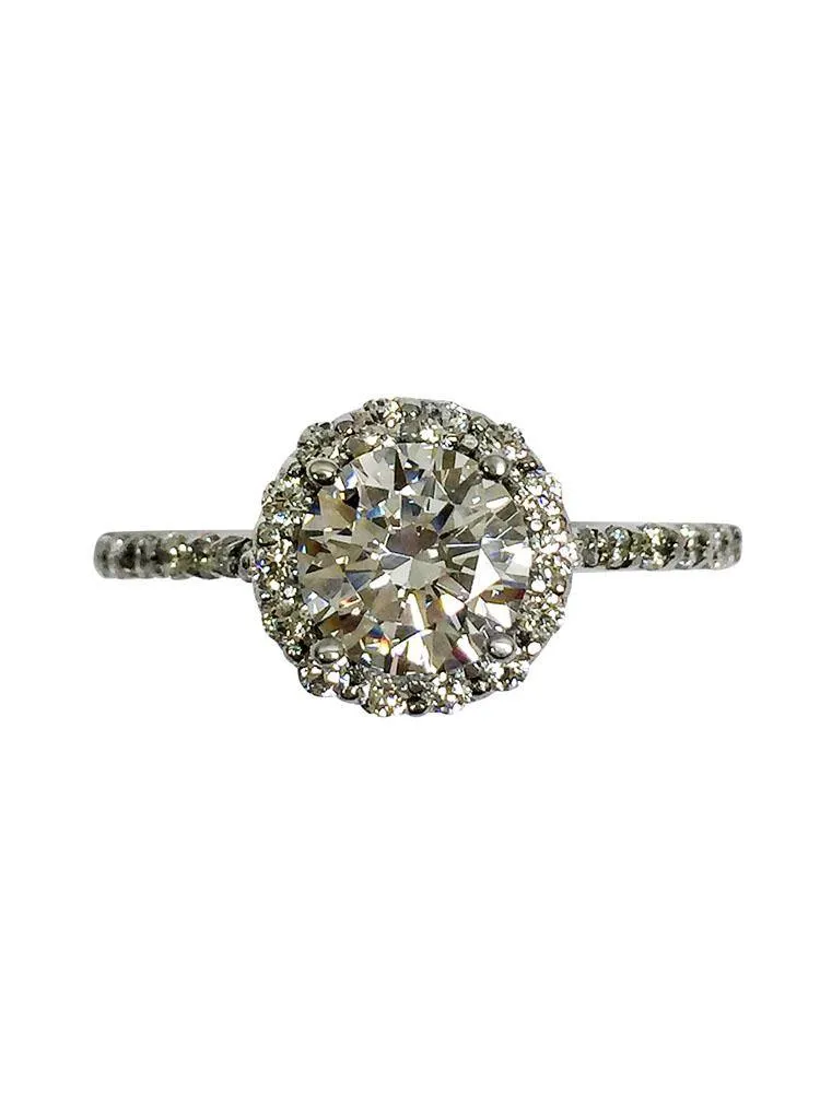 1 Carat Round Cubic Zirconia Halo Style Engagement Ring Solid Platinum