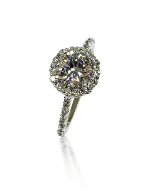 1 Carat Round Cubic Zirconia Halo Style Engagement Ring Solid Platinum