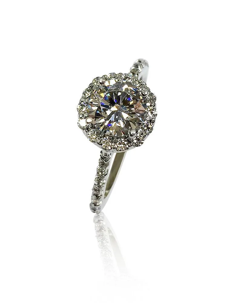 1 Carat Round Cubic Zirconia Halo Style Engagement Ring Solid Platinum