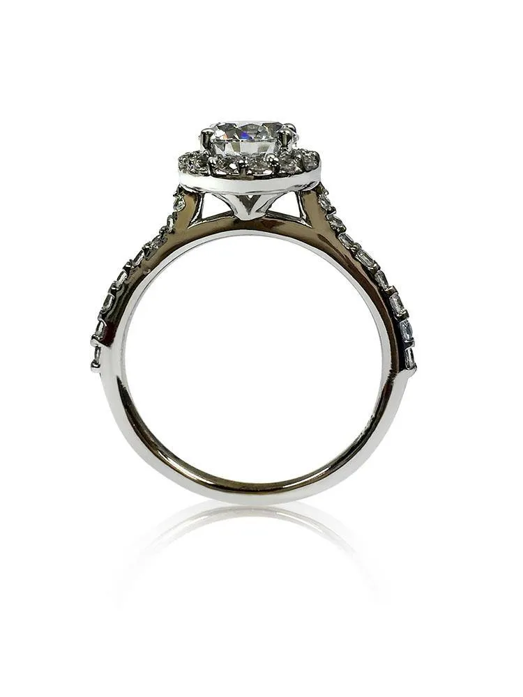 1 Carat Round Cubic Zirconia Halo Style Engagement Ring Solid Platinum
