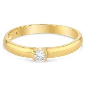 14K Gold  0.1 Ct. Round Cut Solitaire CZ Wedding Engagement Ring
