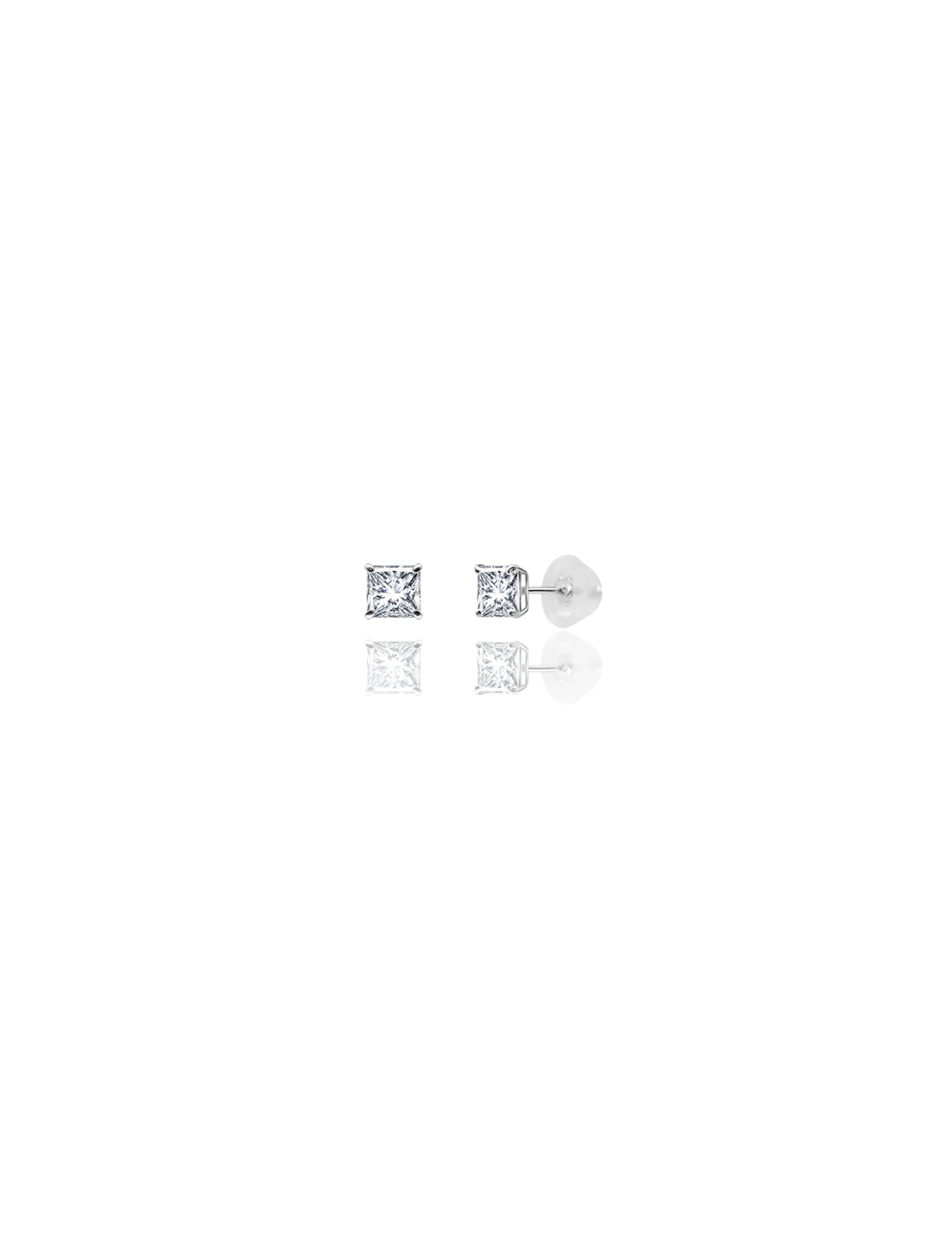 14K White Gold 4MM Square CZ Pushback Stud Earrings