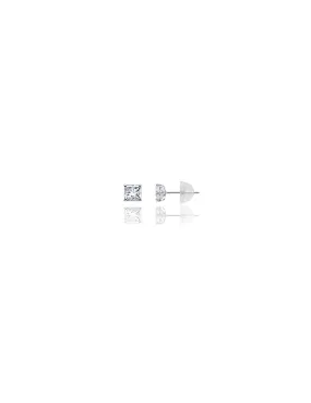 14K White Gold 4MM Square CZ Pushback Stud Earrings