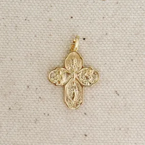 18k Gold Filled Catholic Four-Way Cross Pendant