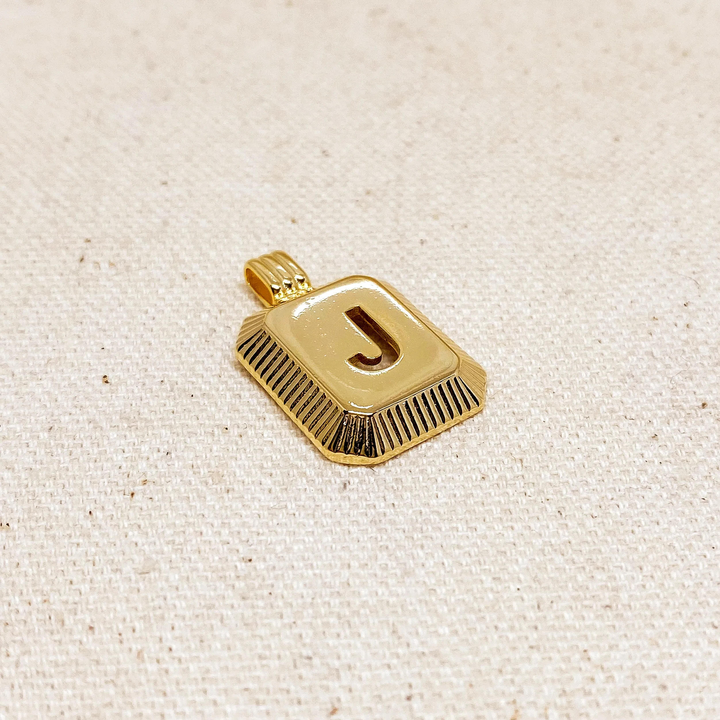 18k Gold Filled Initial Plate Pendant Letter J
