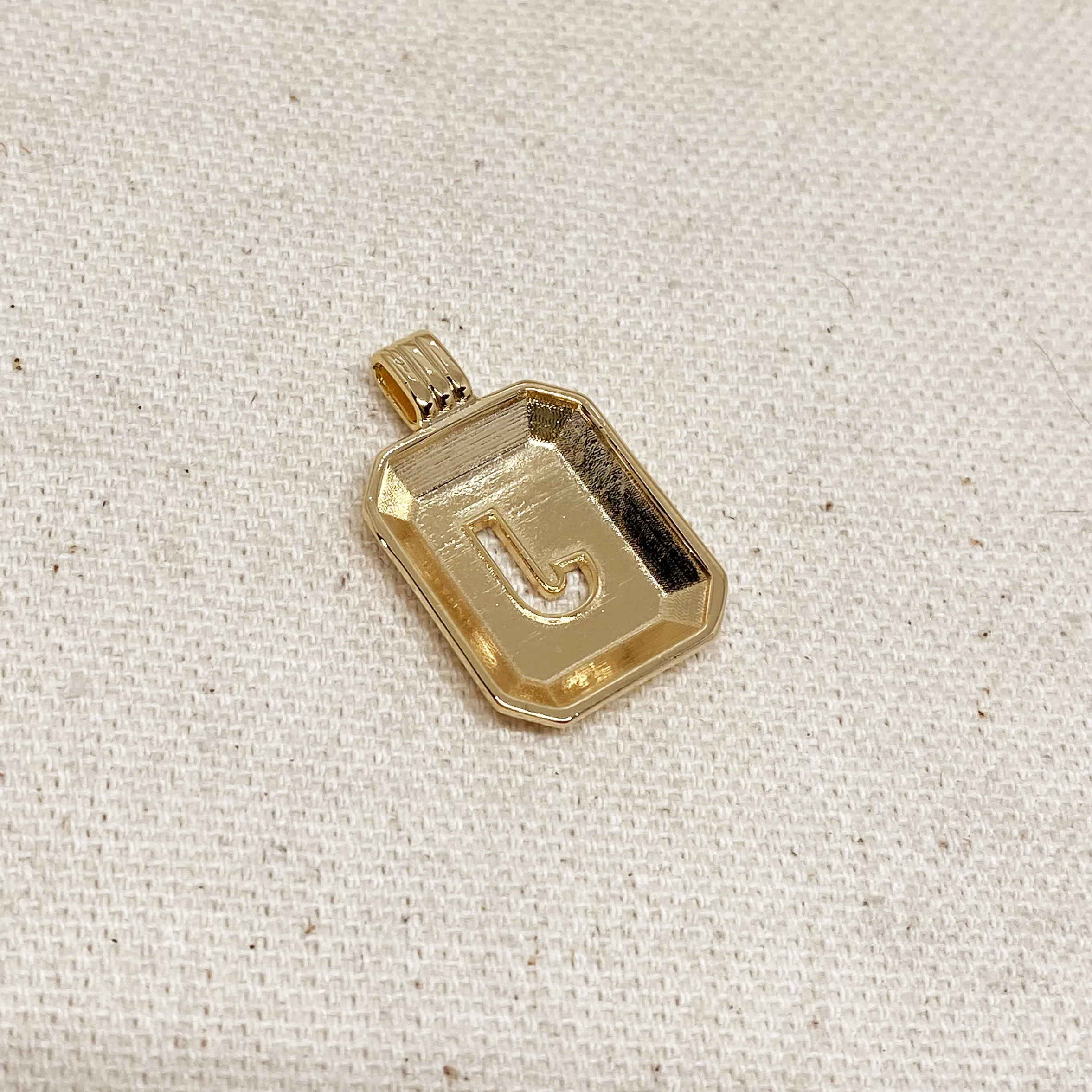 18k Gold Filled Initial Plate Pendant Letter J