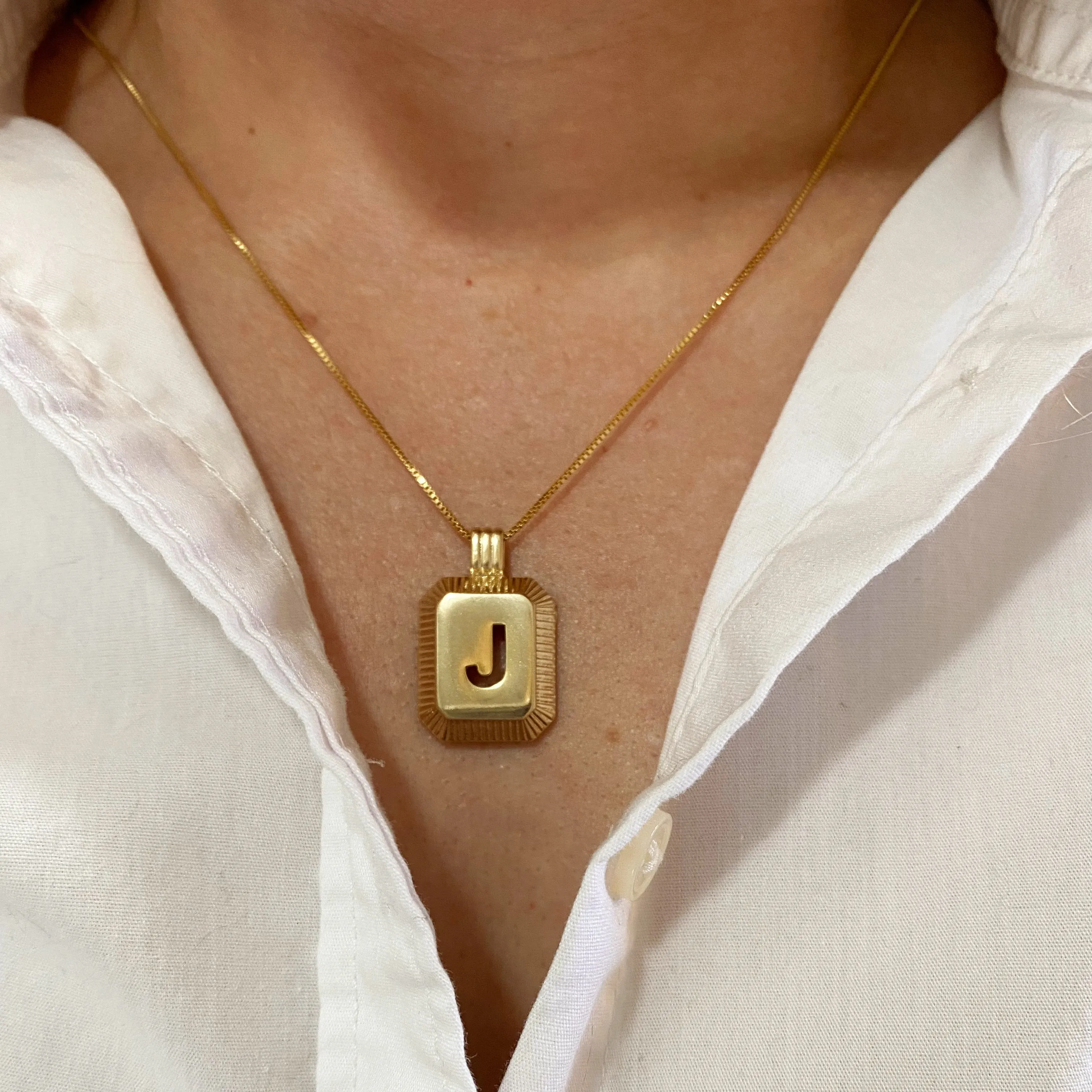 18k Gold Filled Initial Plate Pendant Letter J
