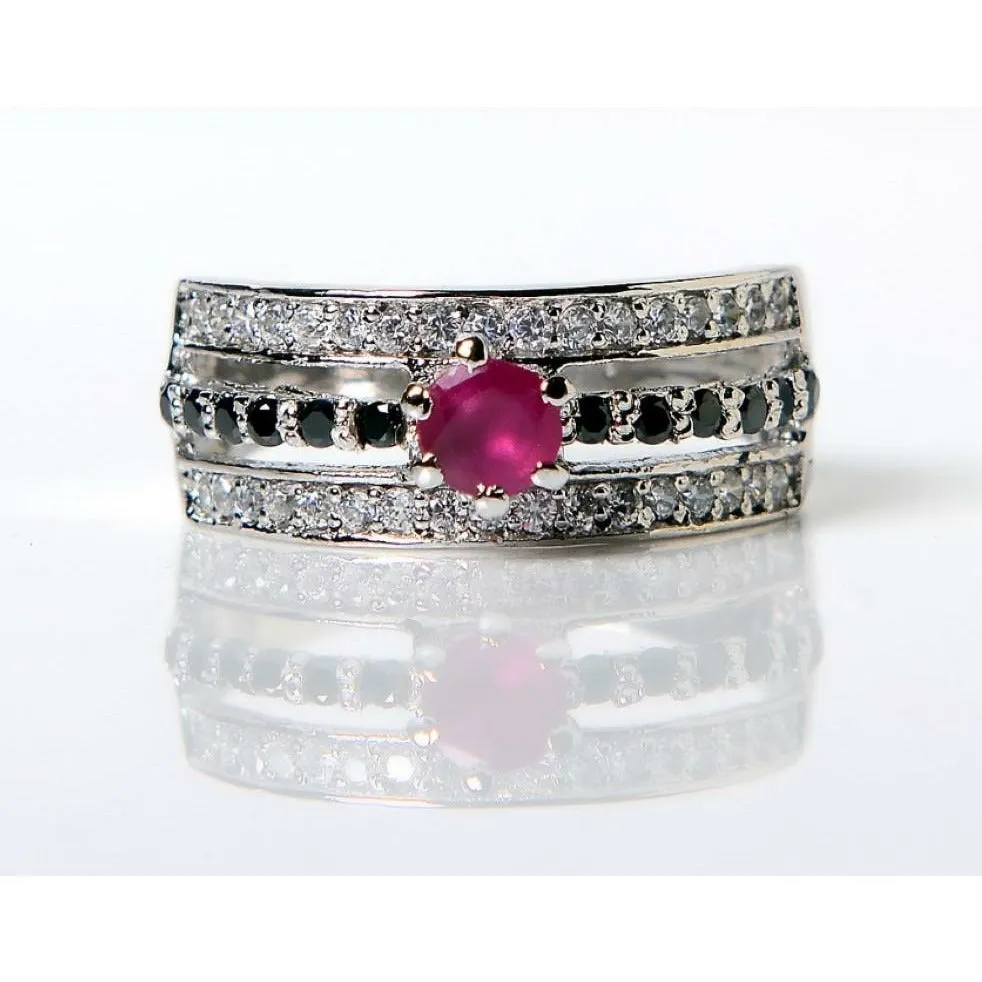 3 Layered Rose Studded Zircon Ring (925 Sterling Silver)