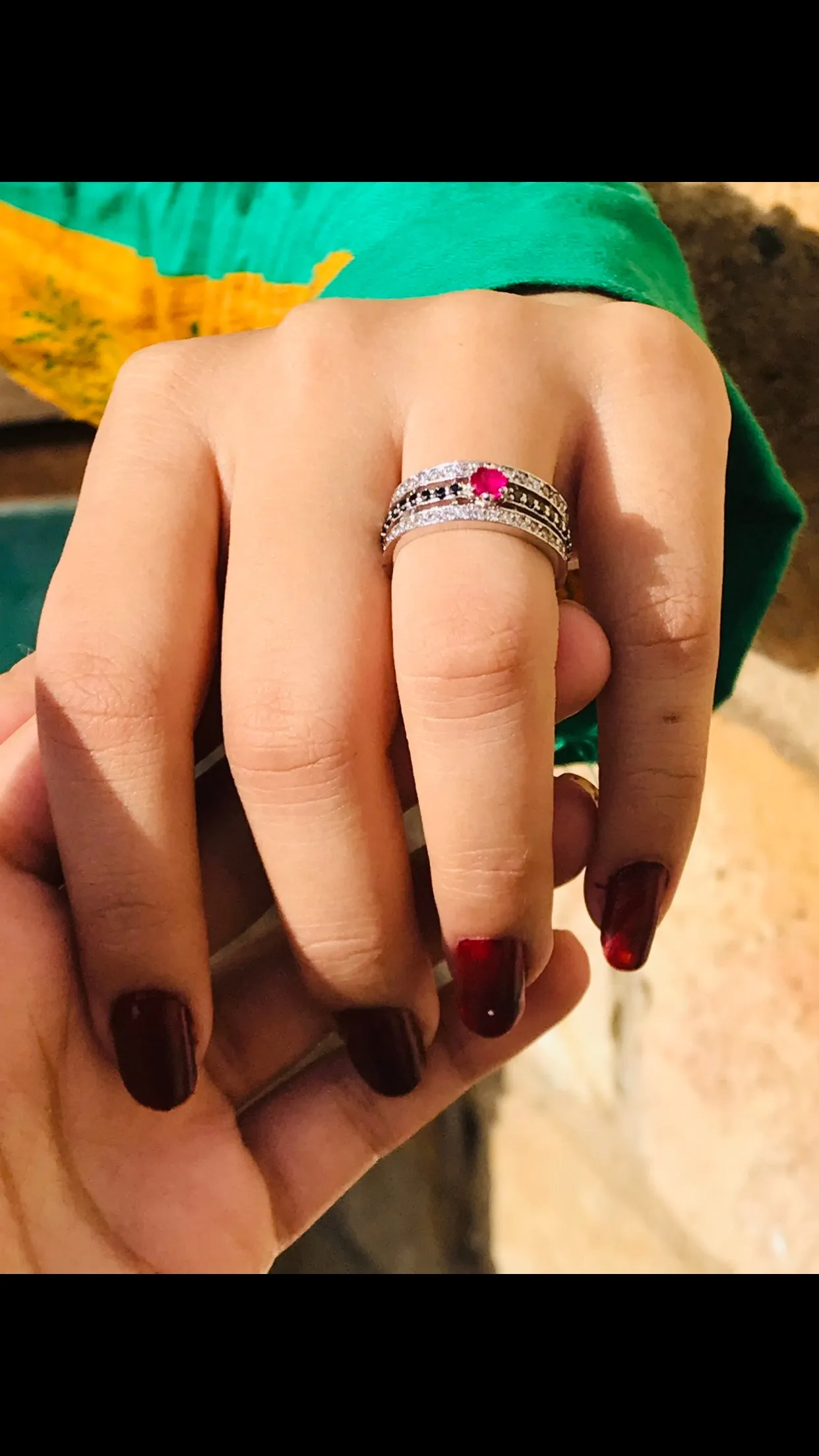 3 Layered Rose Studded Zircon Ring (925 Sterling Silver)
