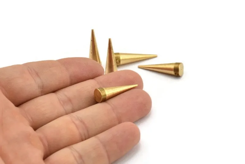 3 Raw Brass Spike Tribal Pendant (24x7mm) A0766