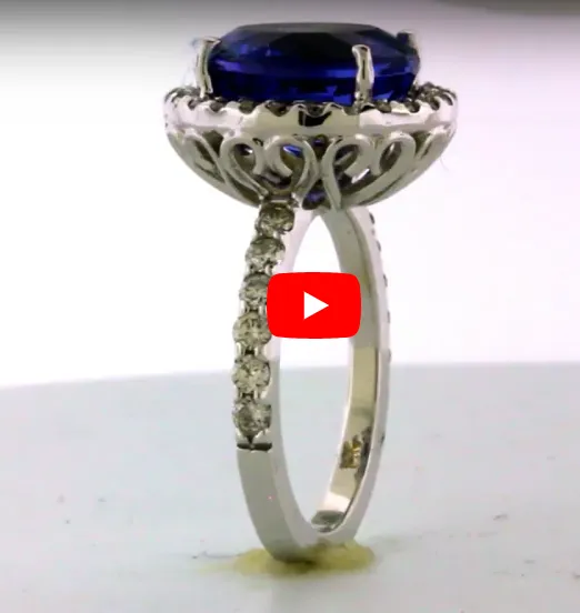 7.17 CT Round Tanzanite Diamond Ring 0.85 CT TW Diamonds 14K White Gold TZR002