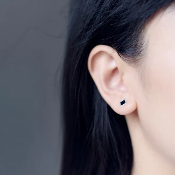 925 Sterling Silver Black Center Square Shape Stud Earrings
