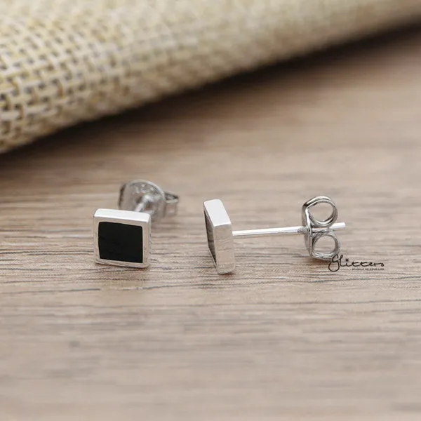 925 Sterling Silver Black Center Square Shape Stud Earrings