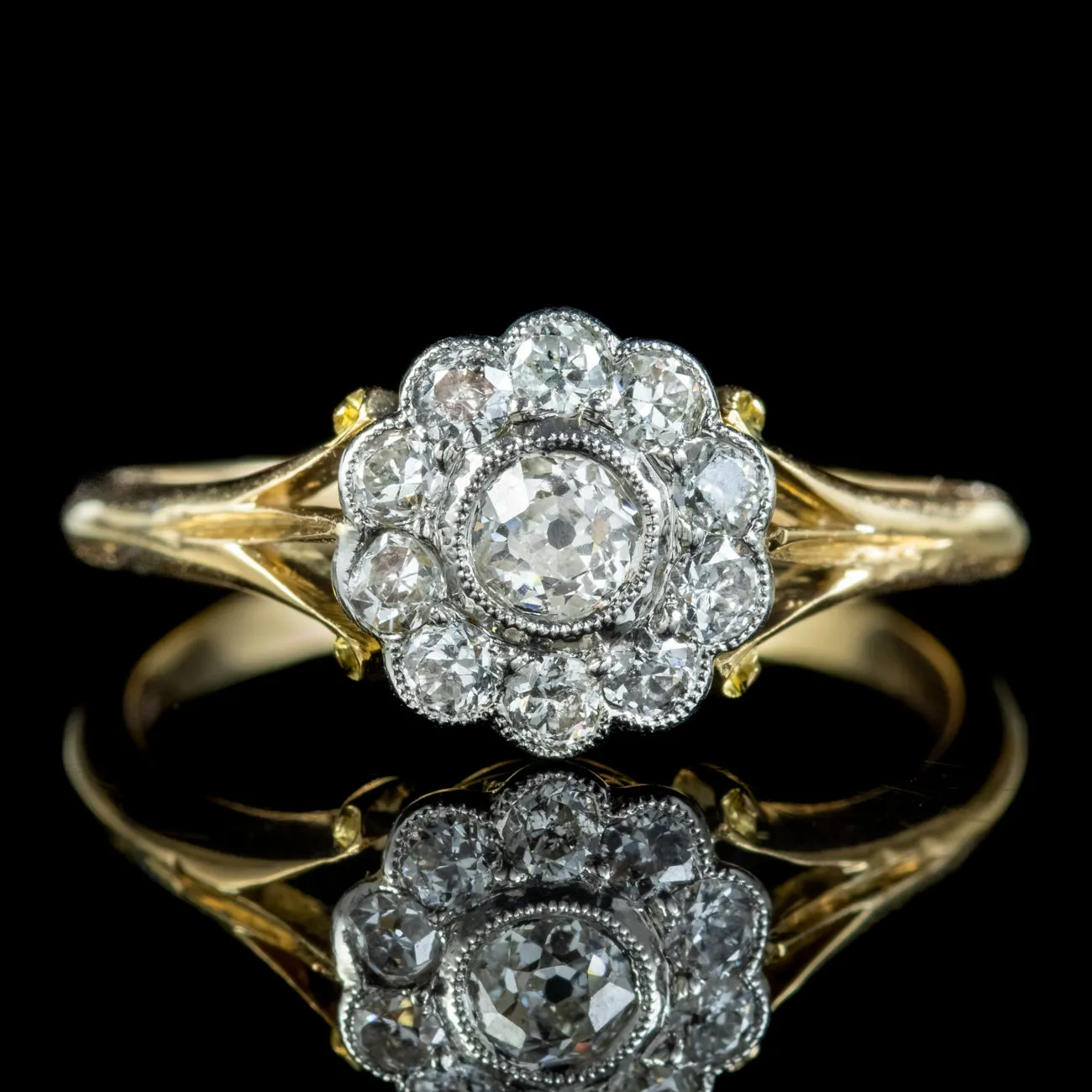 Antique Edwardian Diamond Daisy Cluster Ring 1ct Diamond Circa 1905