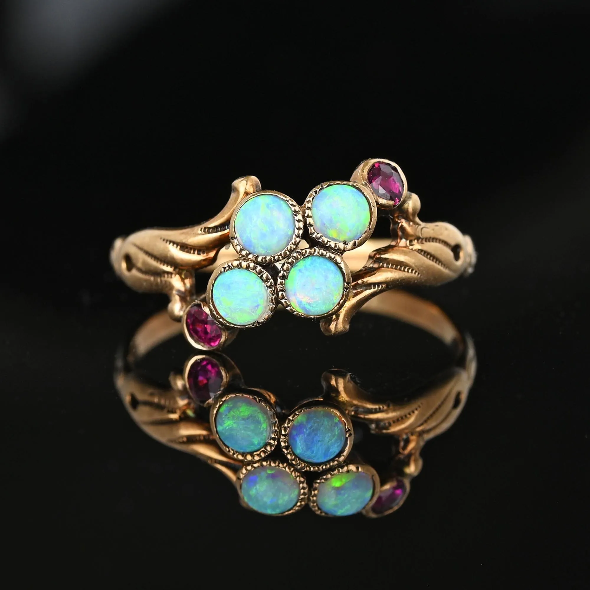 Antique Ruby Accent Victorian Opal Ring in Gold