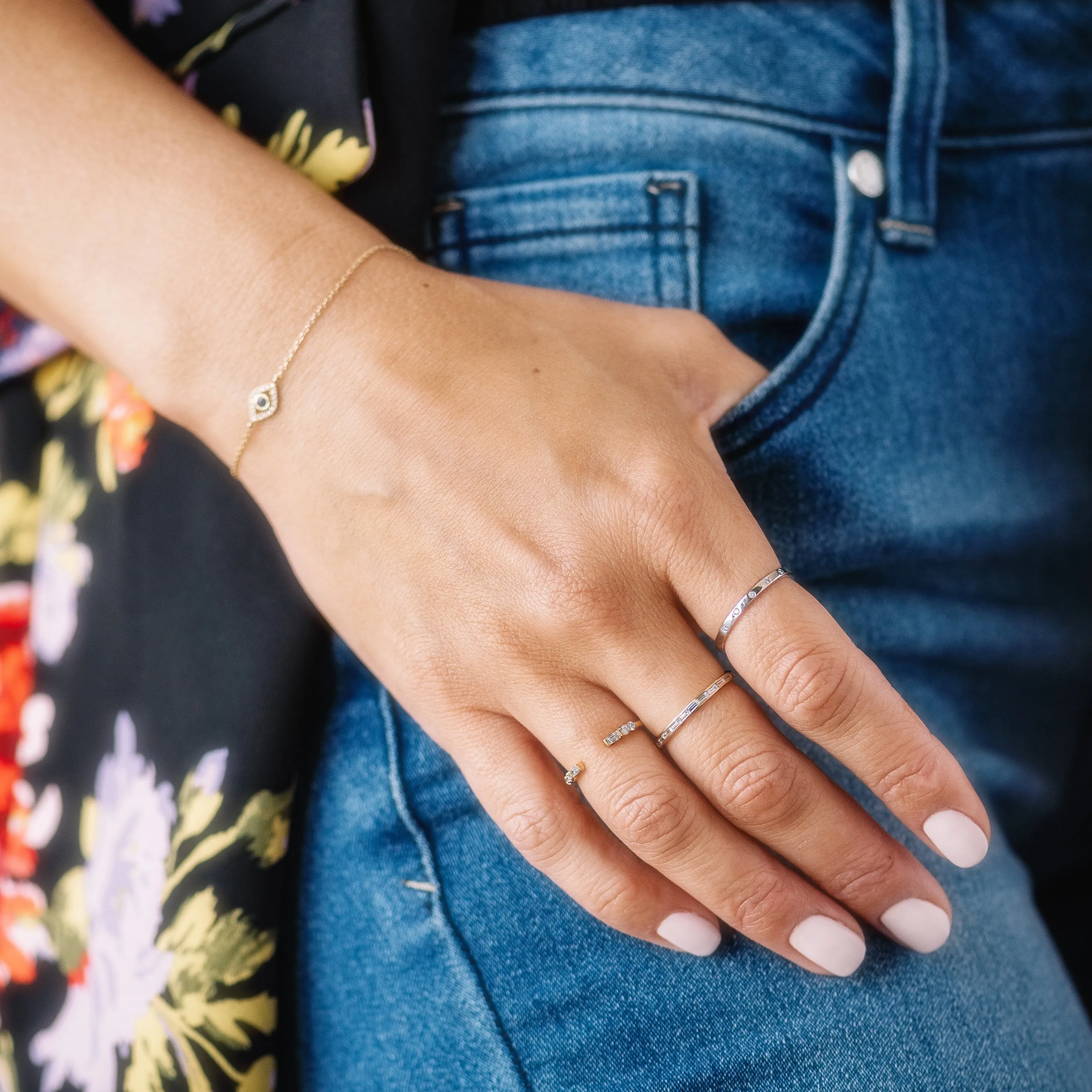 Baguette and Round Diamond Cuff Ring