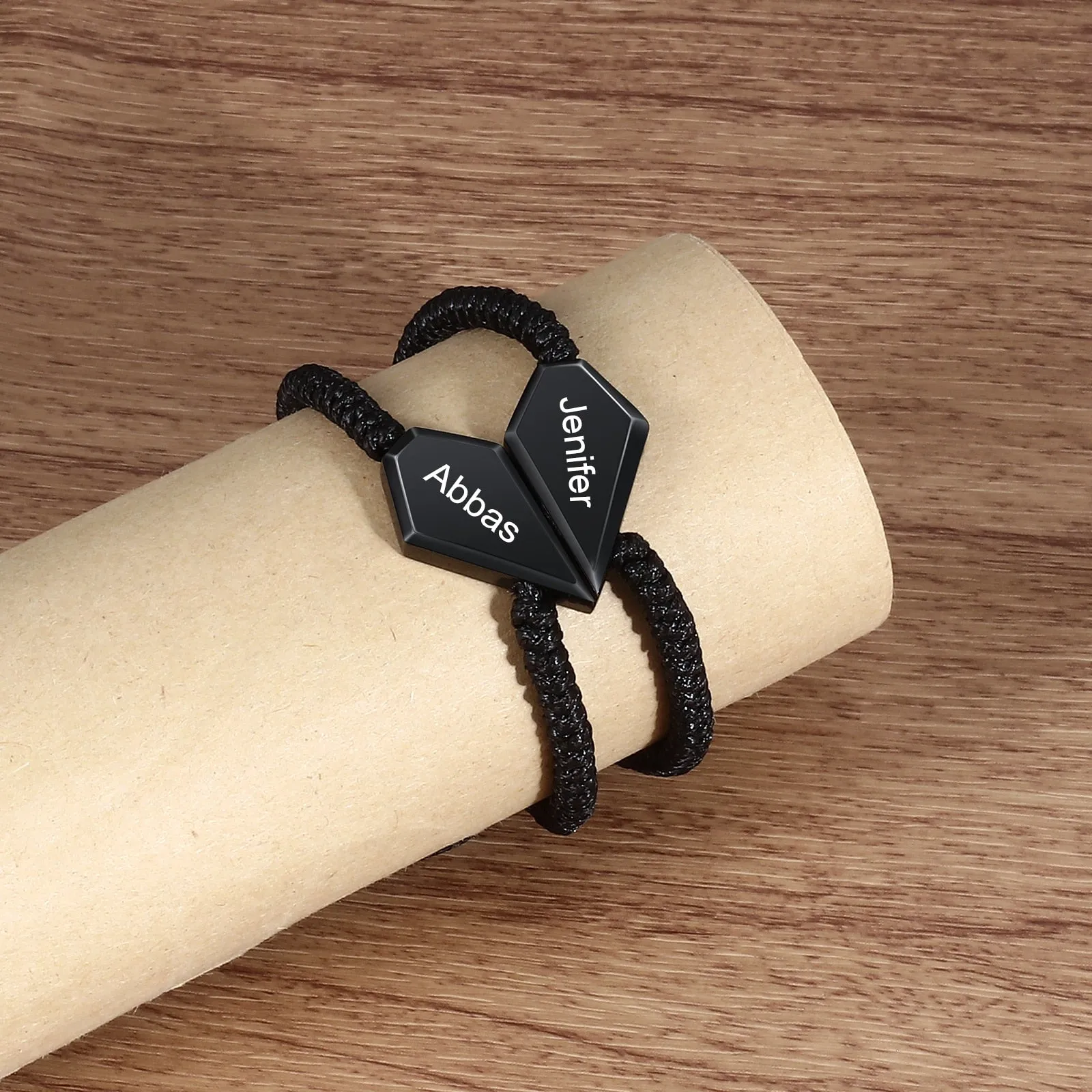 Black Stainless Steel Heart-Shaped Bff Bracelets for Men Jewelry Gift