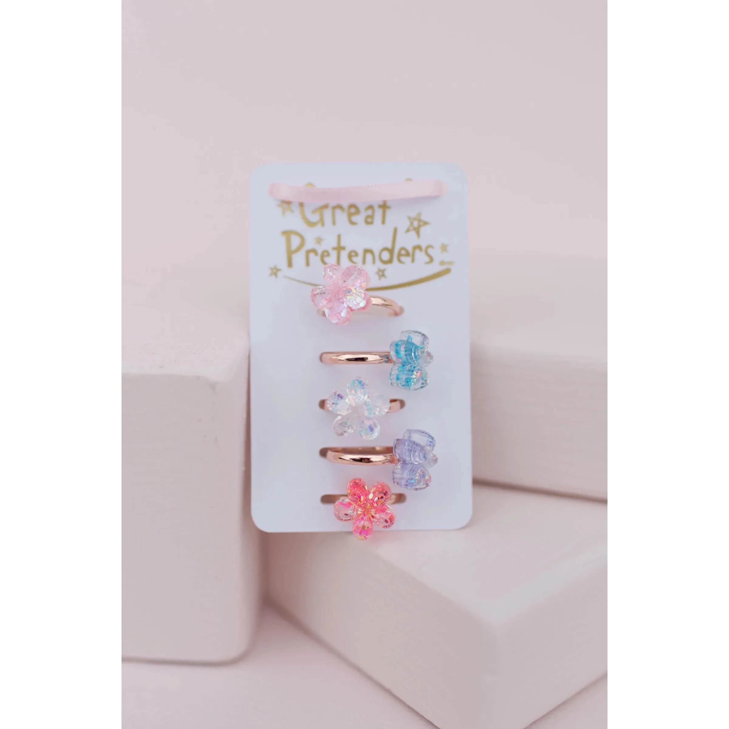 boutique shimmer flower rings, 5pcs
