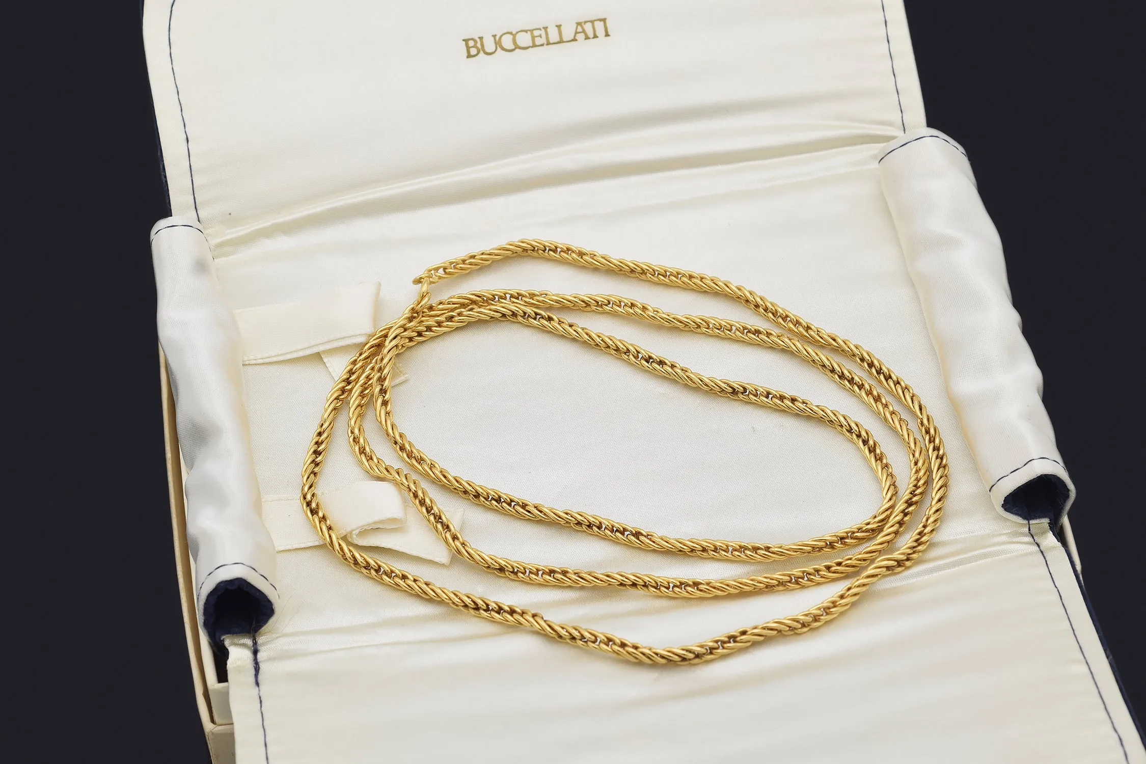 Buccellati 18K Yellow Gold 4 mm Rope Chain Necklace   Box 37.75 Inches