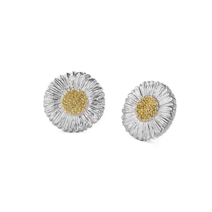 Buccellati - Blossoms Daisy - Small Button Earrings Sterling Silver with Gold Accents