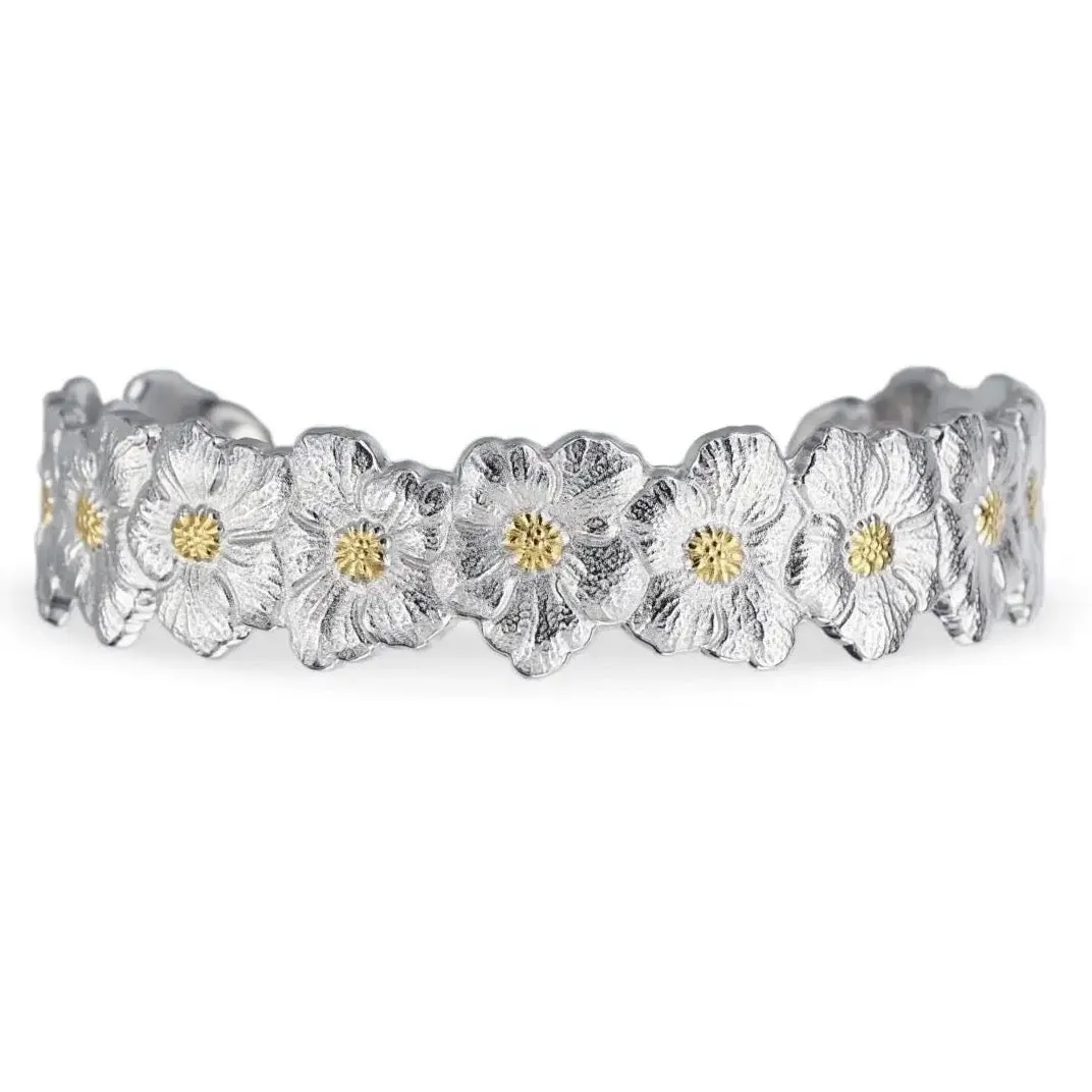 Buccellati - Blossoms Gardenia - Narrow Cuff, Sterling Silver with Gold Accents