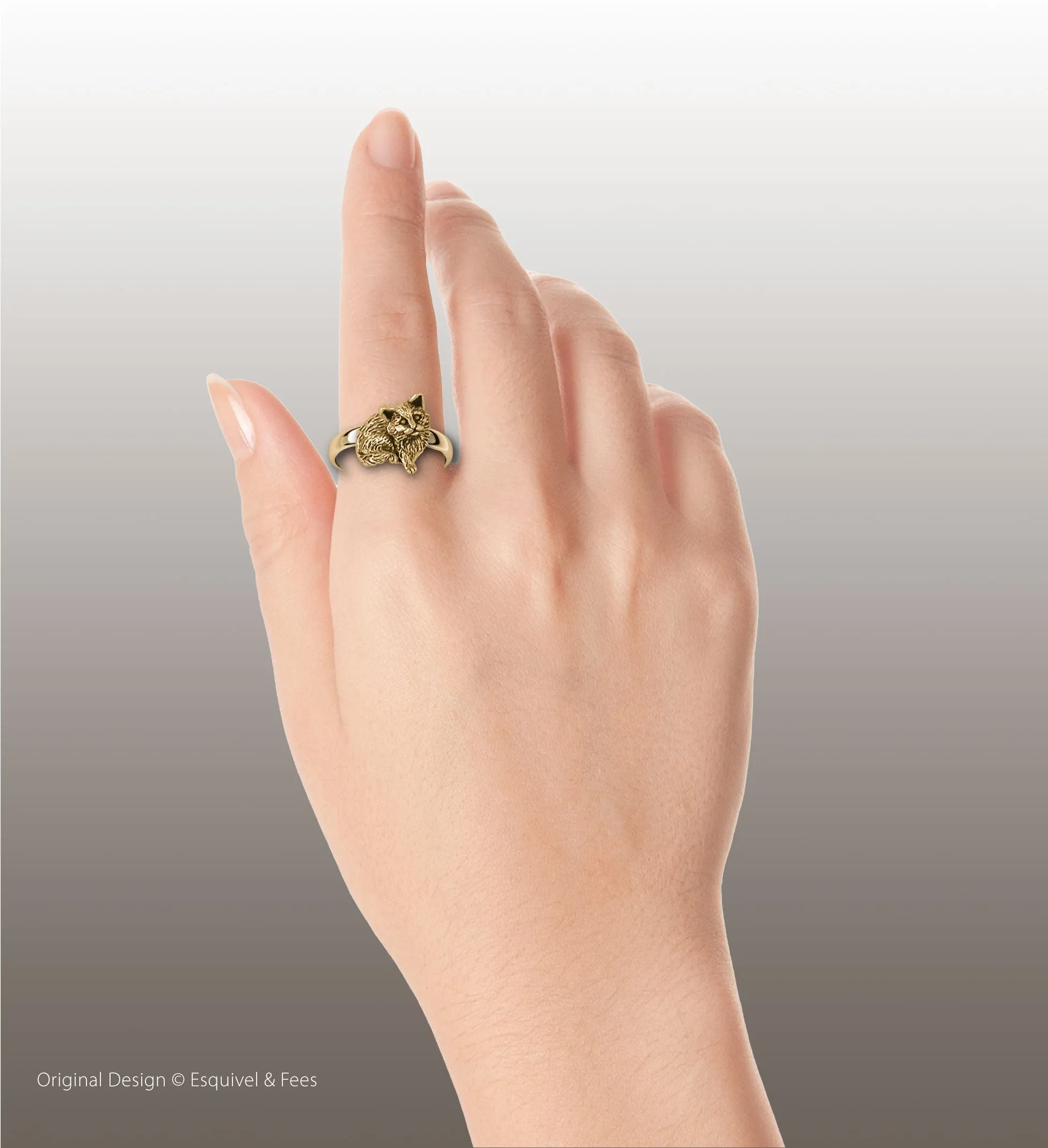 Cat Jewelry 14k Gold Handmade Cat Ring  MN4-RG