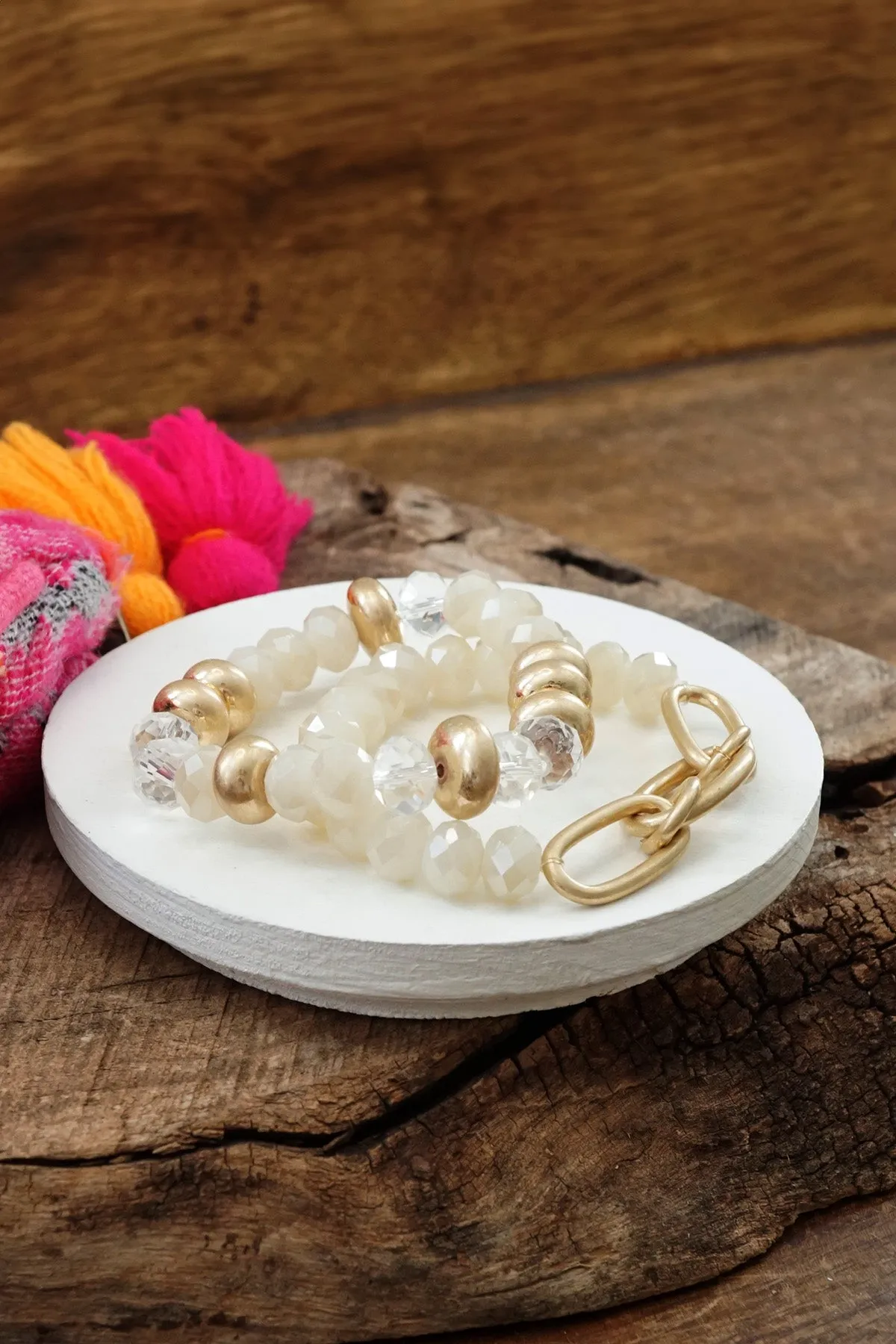 Chunky Beaded Bracelets set in White with a chain