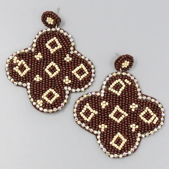 Clover Shape Seed Beaded Drop Earrings