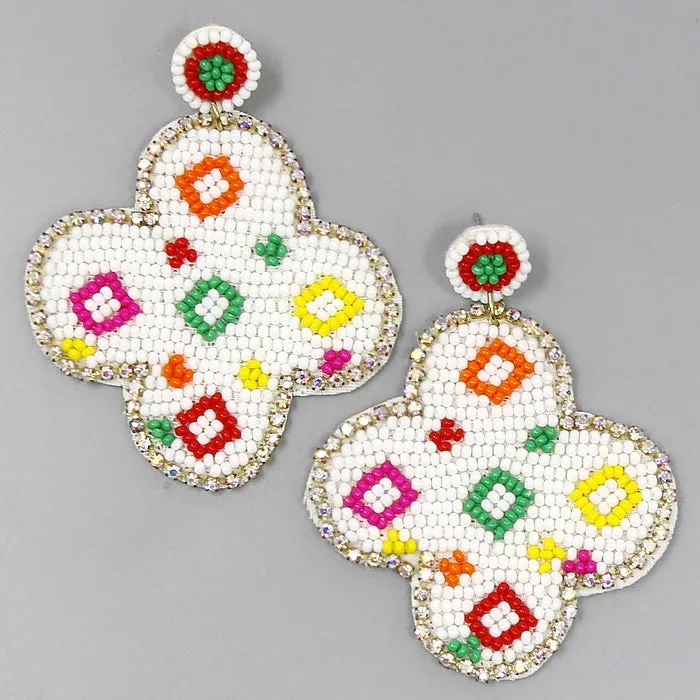 Clover Shape Seed Beaded Drop Earrings