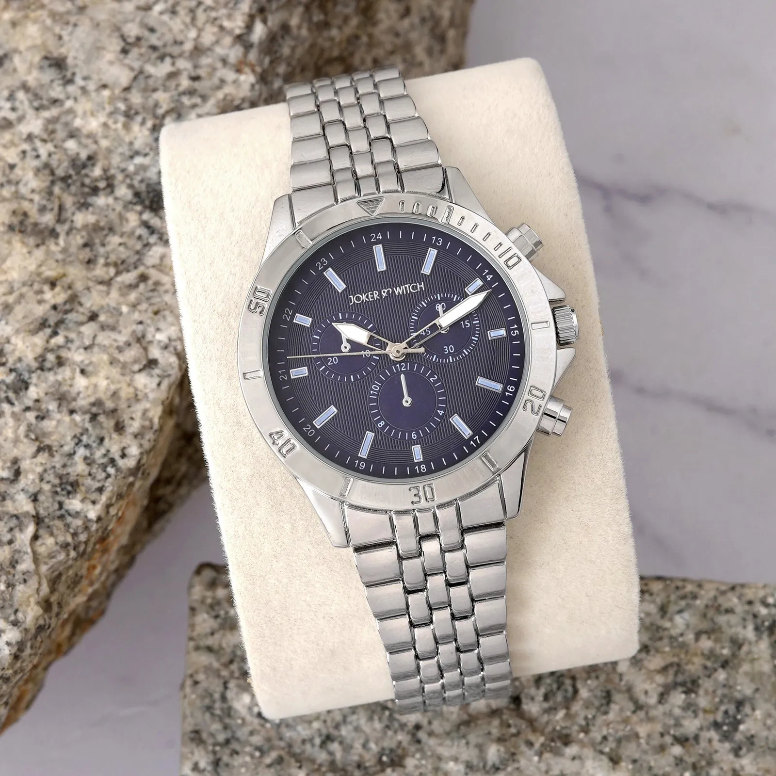 Connery Blue Dial Silver Metallic Strap Watch