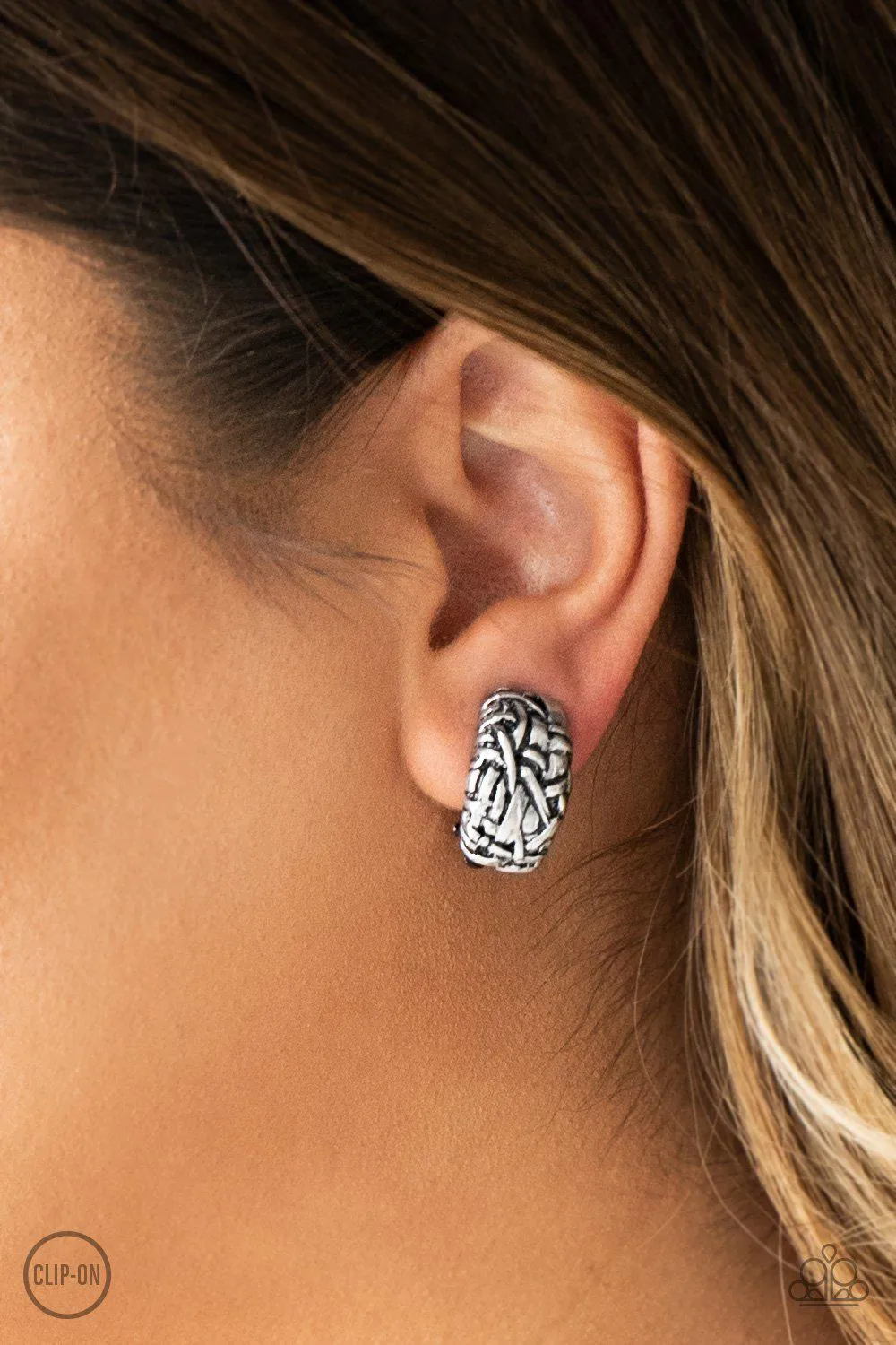 Couture Collision Silver Clip-On Earrings - Paparazzi Accessories