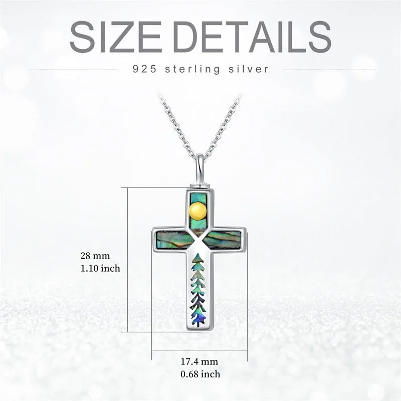 Cross Urn Necklaces for Ashes 925 Sterling Silver Cremation Jewelry with Funnel Filler Kit Abalone Ashes Necklace for Women Men Pets
