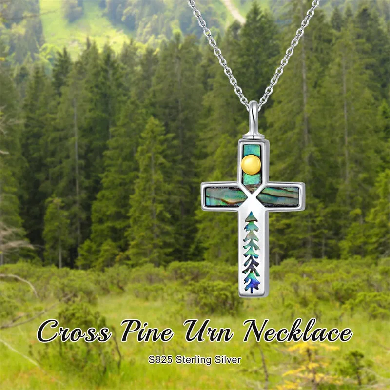 Cross Urn Necklaces for Ashes 925 Sterling Silver Cremation Jewelry with Funnel Filler Kit Abalone Ashes Necklace for Women Men Pets