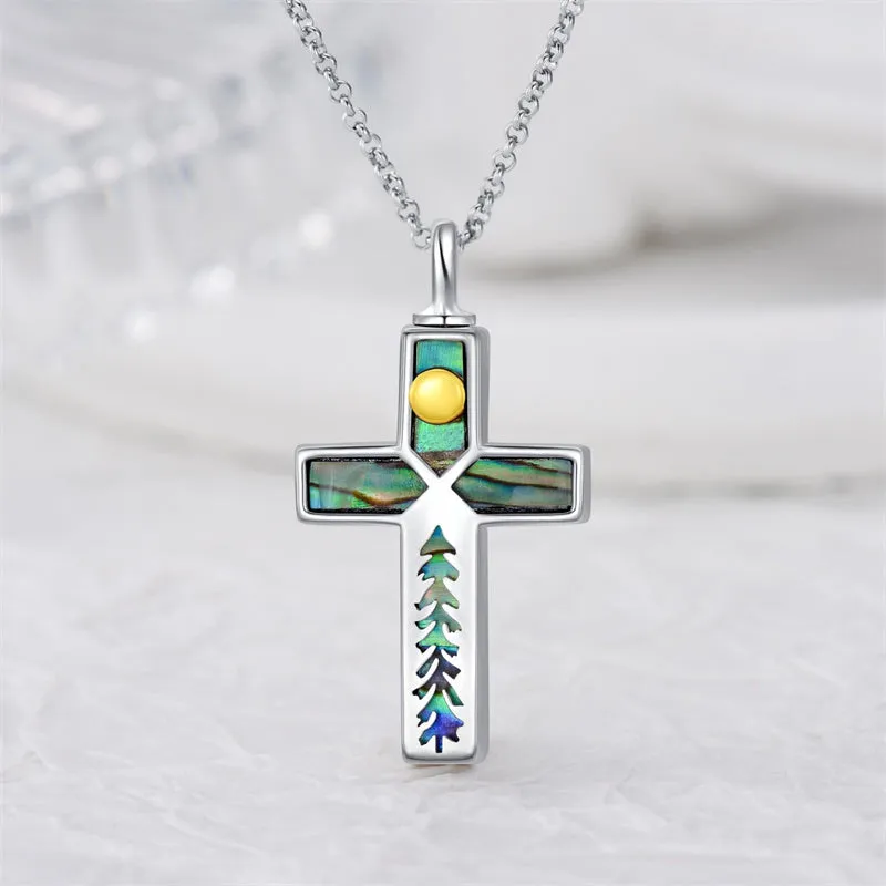 Cross Urn Necklaces for Ashes 925 Sterling Silver Cremation Jewelry with Funnel Filler Kit Abalone Ashes Necklace for Women Men Pets
