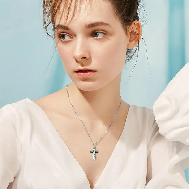 Cross Urn Necklaces for Ashes 925 Sterling Silver Cremation Jewelry with Funnel Filler Kit Abalone Ashes Necklace for Women Men Pets