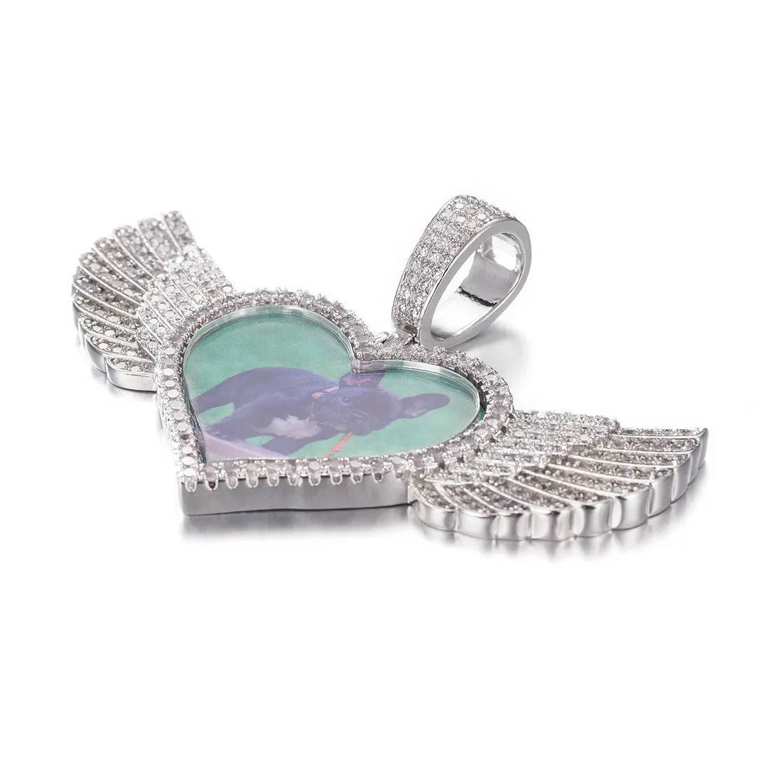 Custom Heart Photo Pendant With Wings
