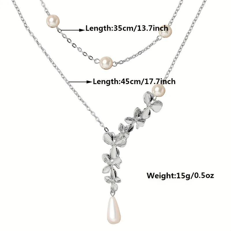 Dainty Necklace Double Layer Design White Flower Shape Match Daily Outfits Summer Vacation Decor For Female Party Accessories