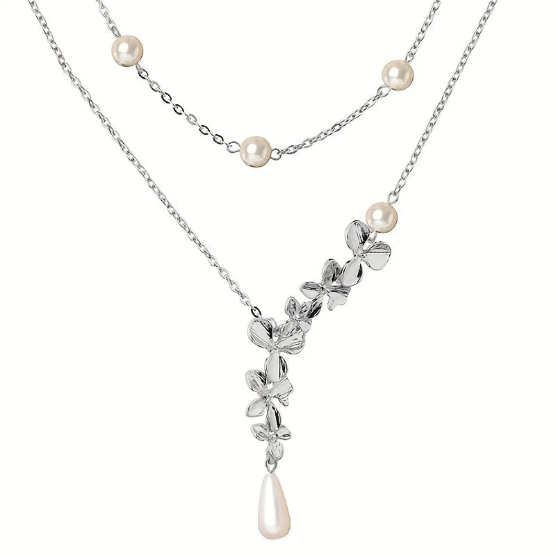Dainty Necklace Double Layer Design White Flower Shape Match Daily Outfits Summer Vacation Decor For Female Party Accessories