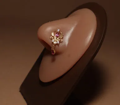 Dangling Gem Moon Heart Wings Nose Stud Piercing Jewelry