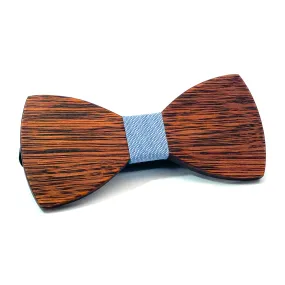 Dark Wood Light Blue Dot Fabric Kids Bow Tie