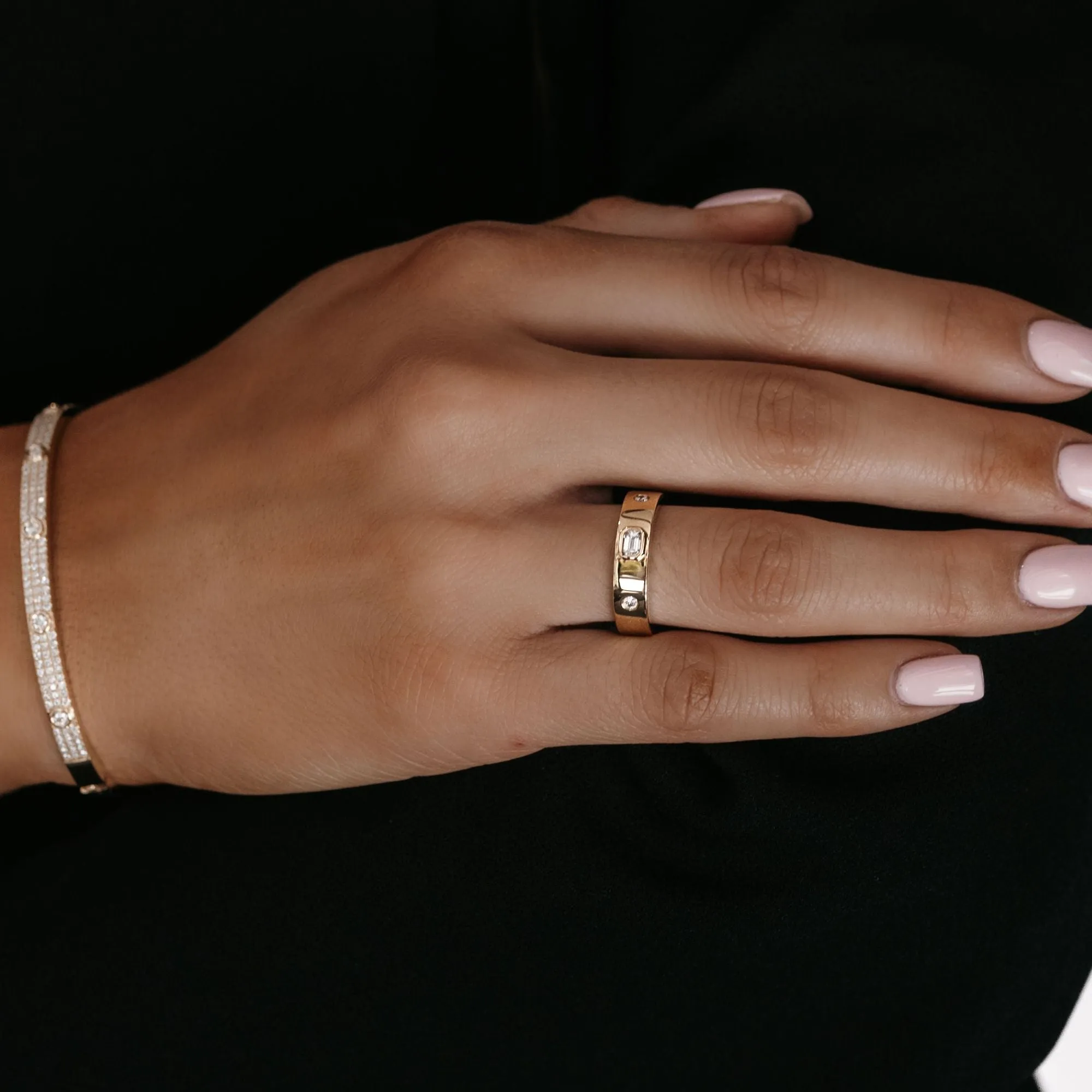 Diamond Three-Stone High Polished Wide Band Ring