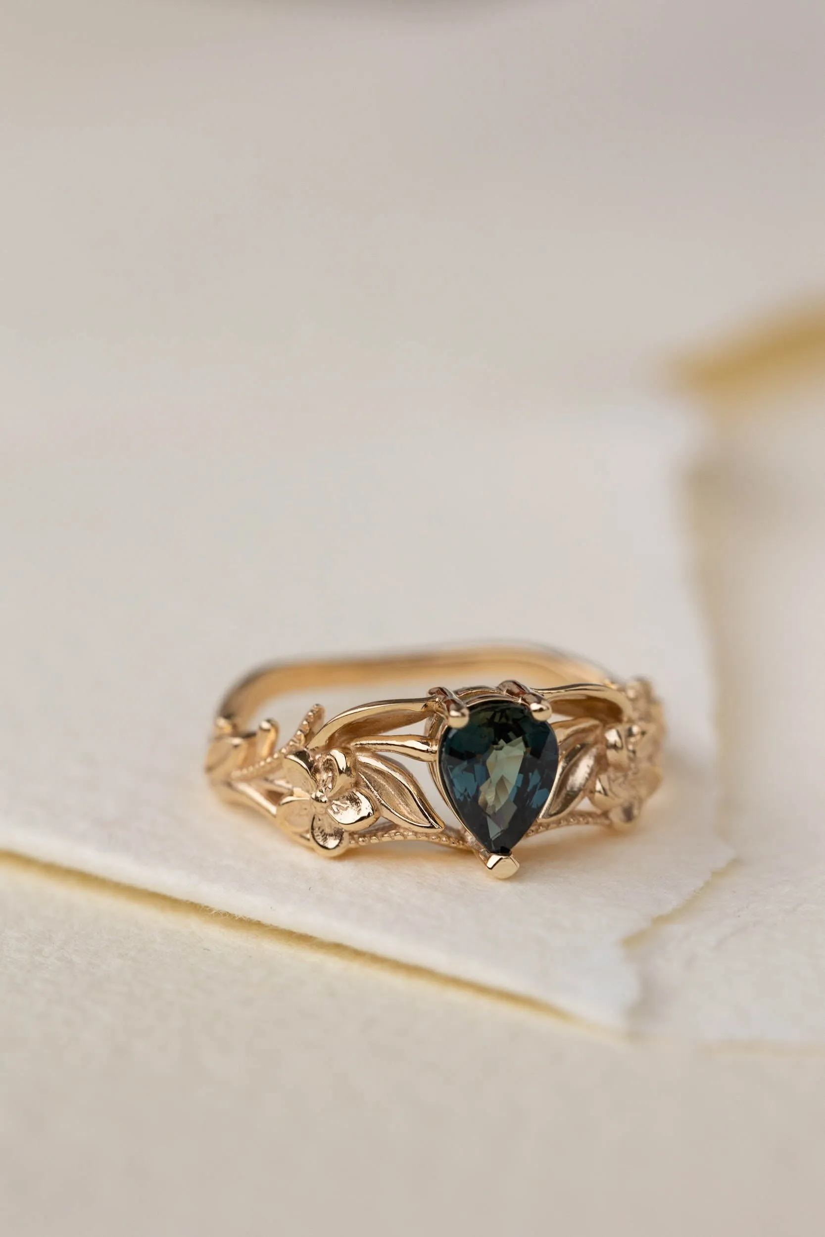 Eloise | floral engagement ring setting for pear cut gemstone 7x5 mm