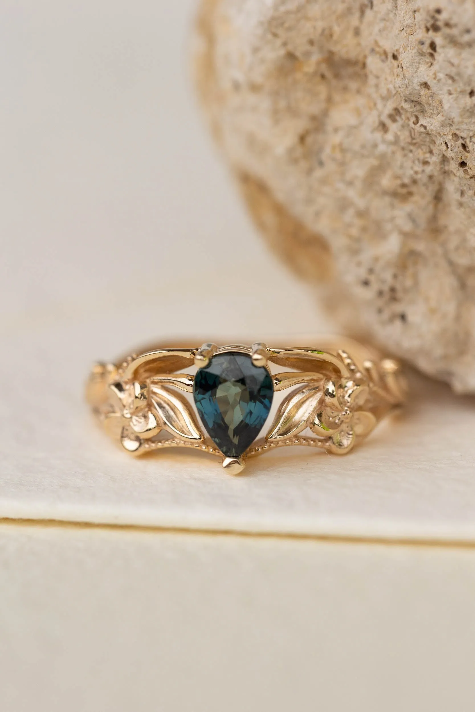 Eloise | floral engagement ring setting for pear cut gemstone 7x5 mm