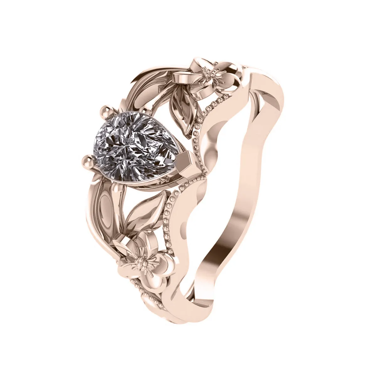 Eloise | floral engagement ring setting for pear cut gemstone 7x5 mm
