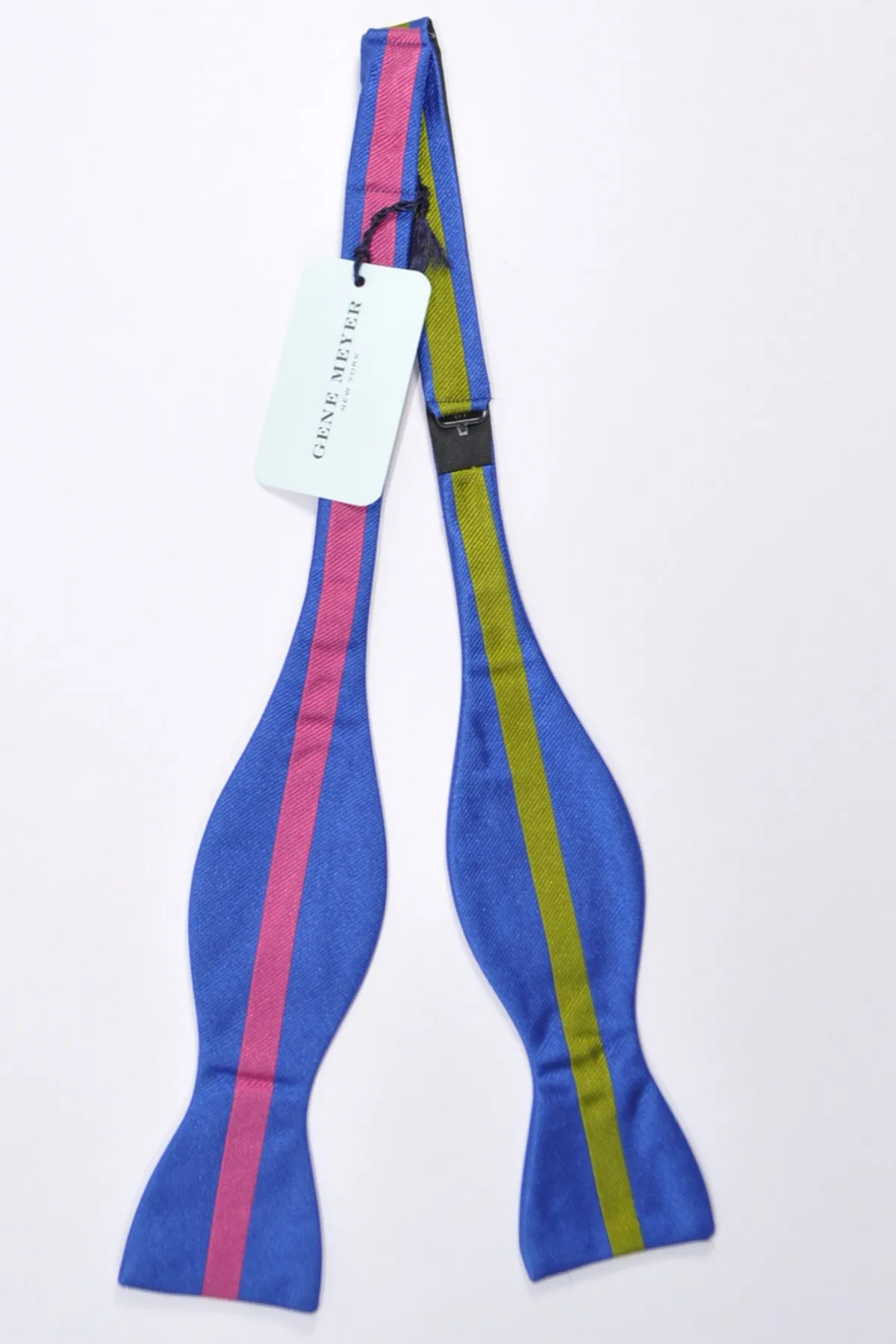 Gene Meyer Silk Bow Tie Royal Blue Pink Stripe Hand  Made In Italy