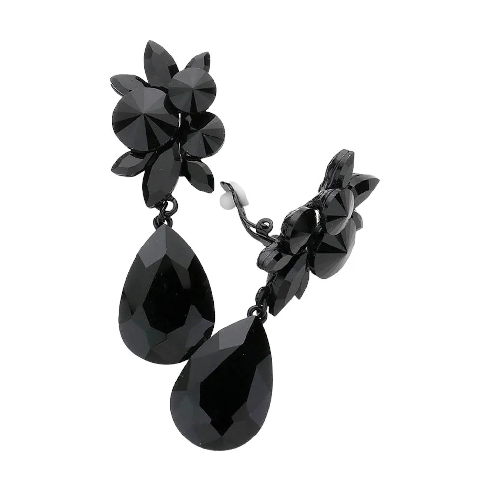 Glass Crystal Teardrop Clip On Earrings