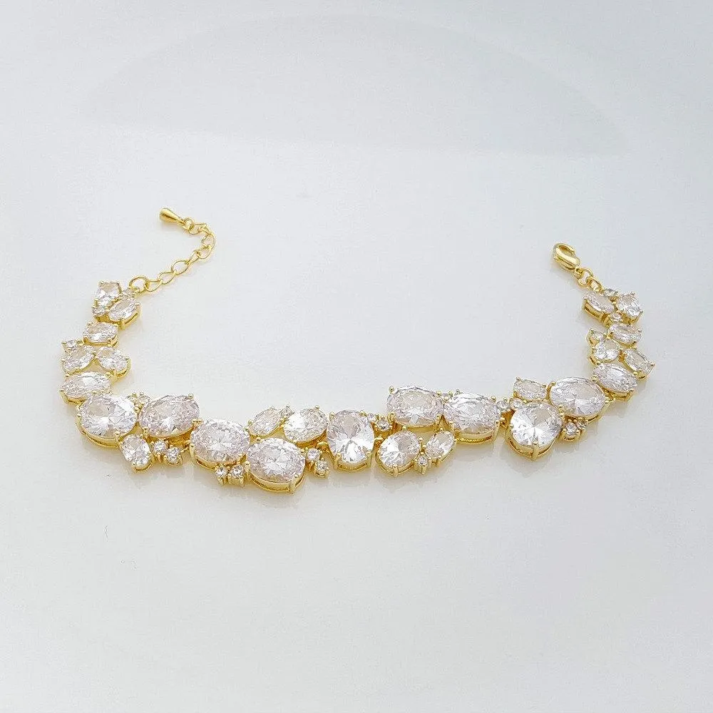 Gold Wedding Bracelet, Oval Crystal Bridal Bracelet, Gold Wedding Bridal Jewelry, Rose Gold Bracelet, Bracelet for Bride, Emily