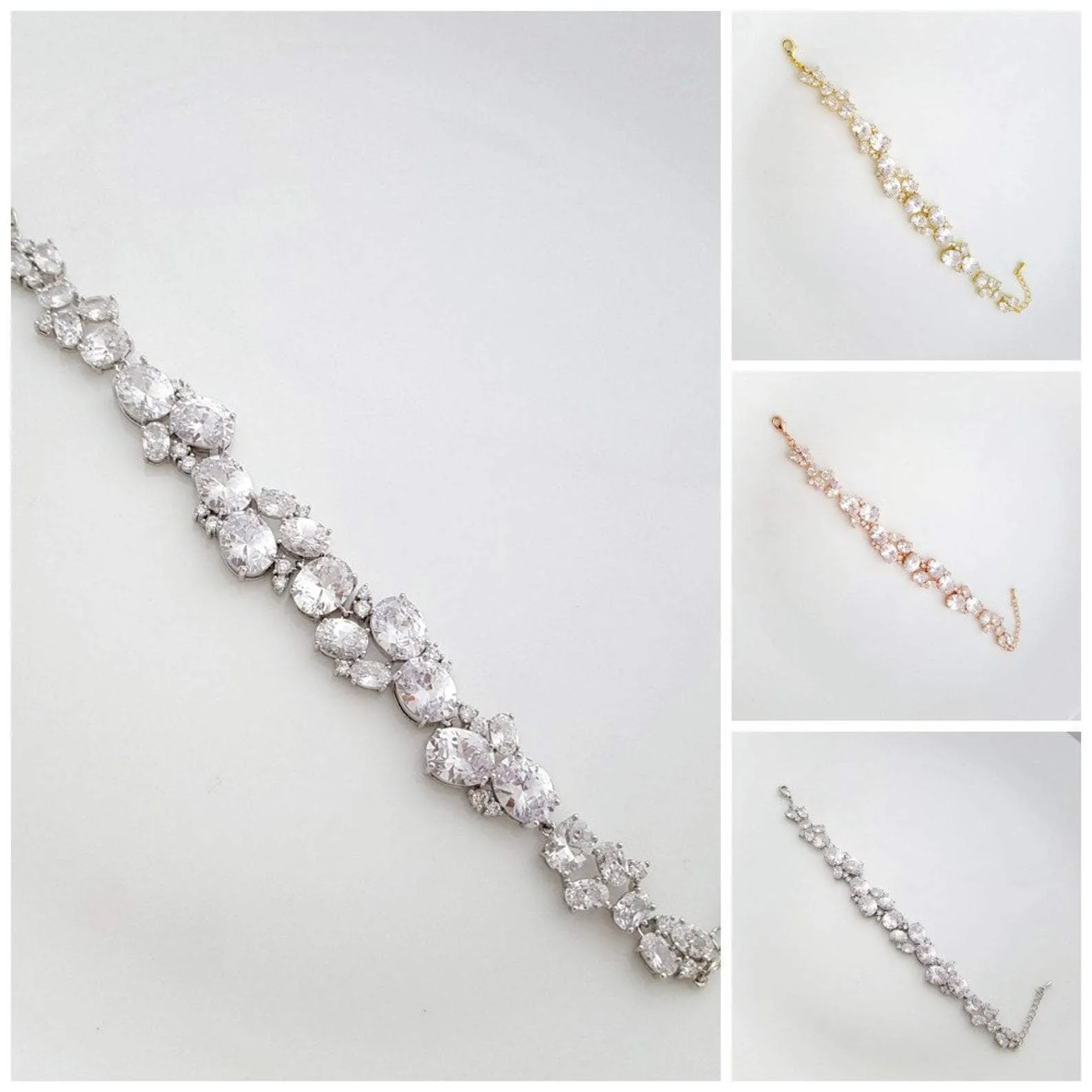 Gold Wedding Bracelet, Oval Crystal Bridal Bracelet, Gold Wedding Bridal Jewelry, Rose Gold Bracelet, Bracelet for Bride, Emily