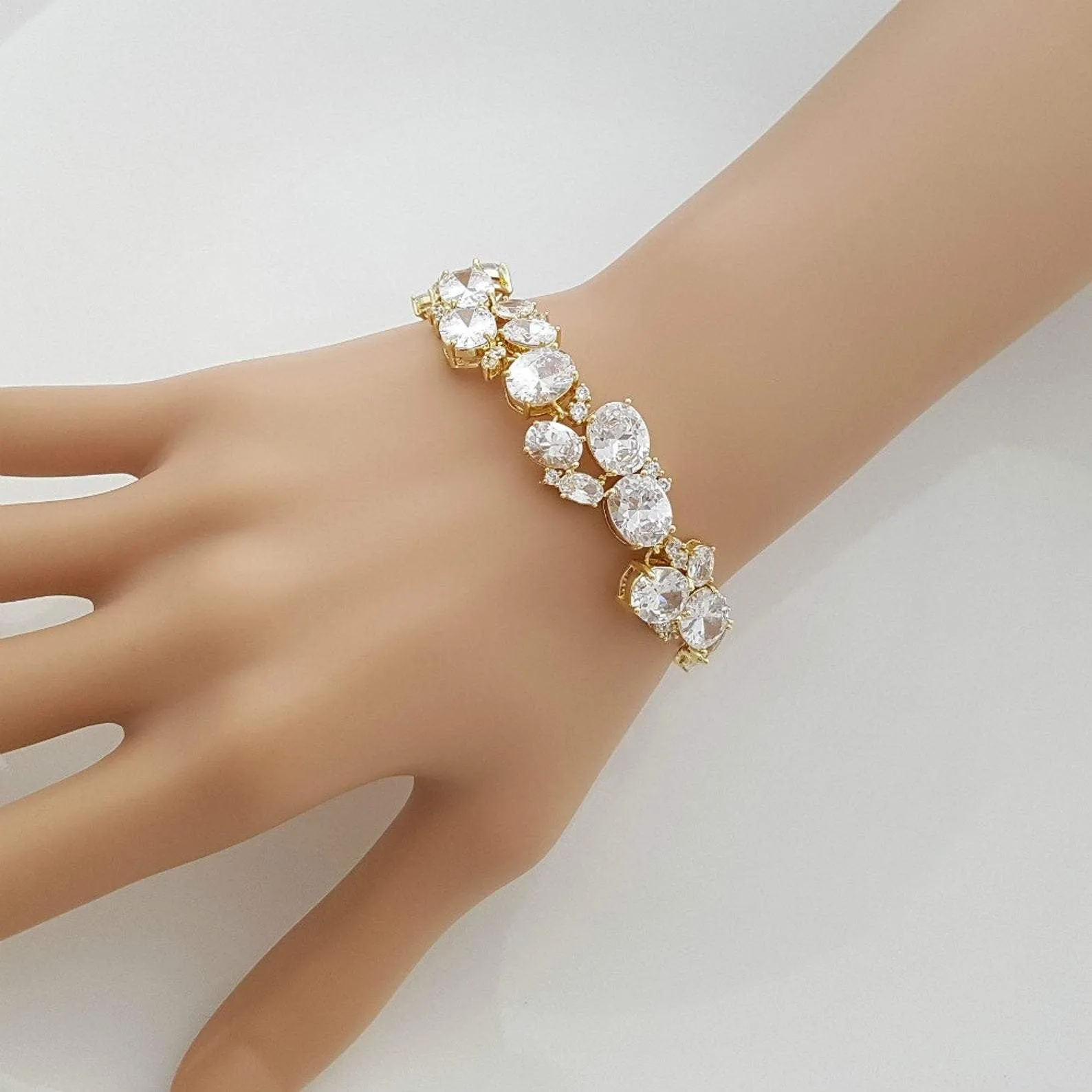 Gold Wedding Bracelet, Oval Crystal Bridal Bracelet, Gold Wedding Bridal Jewelry, Rose Gold Bracelet, Bracelet for Bride, Emily